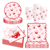 DAMAI Cartoon Cherry Birthday Party Supplies Disposable Eco-Friendly Fruit Theme Tableware Set Baby Shower Paper Plates Napkins