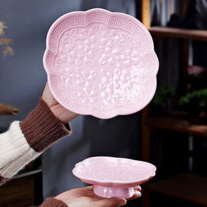 Plato de cerámica para frutas con soporte, forma irregular, porcelana, estilo tradicional chino, para servir té, bocadillos o en bodas. - Product Image 3