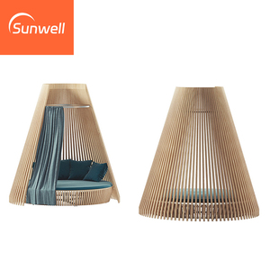 Tumbona redonda de lujo moderna para piscina con dosel, muebles nuevos para <span class=keywords><strong>Hotel</strong></span>, jardín, Patio, Salón al aire libre, tumbona de madera de ratán del fabricante - Product Image 5