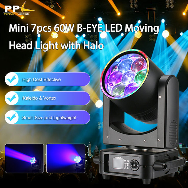 Mini 7x60W LED Moving Head Zoom Light RGBW Pixel + Ring Professional Light