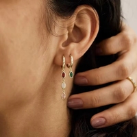 Pendientes de Acero Inoxidable con Baño de Oro de 18K, con Borla y Zirconia Azul Ojo de Caballo, Certificados por la CE, Regalo de Aniversario para Mujer