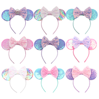 Accessoires de cheveux pour filles, décoration de fête princesse scintillante, oreilles de souris à paillettes violettes, bandeau à nœud