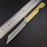 Mini couteau pliant tactique en acier Damas 7,7 cm 60 HRC avec manche en alliage de cuivre, qualité industrielle, pour camping, survie, EDC