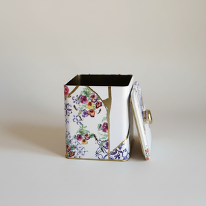 1.8L Kintsugi Gold Vein Flower Tin <b>Box</b> Recyclable <b>Metal</b> Square Container Knob Handle for Beverages Beer Embossed 120x120x137mm - Product Image 2