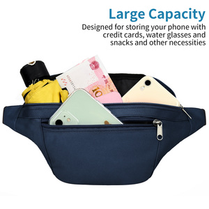 <span class=keywords><strong>Sac</strong></span> <span class=keywords><strong>banane</strong></span> tendance pour homme en nylon bleu, imperméable, avec 3 poches zippées, logo personnalisé, idéal pour les coureurs - Product Image 4