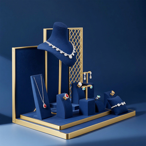 Zebopak - Juego de Soportes de Exhibición de Joyería de Terciopelo Azul Marino y Metal Dorado para Collares, Pendientes y Anillos, Ideal para Navidad y Festividades - Product Image 2