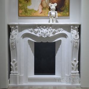 Cheminée en marbre blanc naturel de chine, décoration de la maison sculptée à la main, médaillon en pierre, manteau de cheminée - Product Image 6
