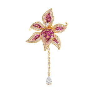 Broche de Flor con Borlas de Cristal CZ Microincrustado, de Aleación de Latón Chapado en Oro de Lujo, Personalizado de Fábrica, de Alta Calidad al por Mayor - Product Image 5