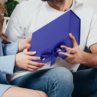 Boîtes cadeaux en carton pliables magnétiques personnalisées de luxe bleues pour cosmétiques de mariage avec ruban