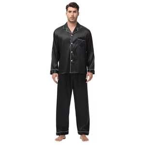 Pyjama long en satin pour homme, nouvelle collection printemps, style coréen, vêtement d'intérieur en soie et polyester tissé, technique thermique - Product Image 6