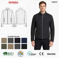 Veste matelassée pour homme, col montant, fermeture éclair, manteau d'hiver léger, motif losanges, vêtement d'extérieur décontracté