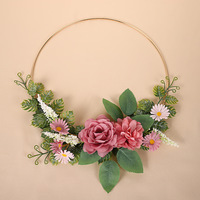 Couronne de fleurs artificielles en métal faite à la main pour décoration murale intérieure, arrangement floral portable pour mariage