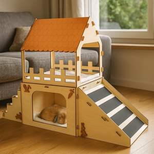 Gran Escondite para Conejos, Acogedor <span class=keywords><strong>Castillo</strong></span> para Conejos con Tapetes de Felpa, Escondite de Madera para Conejos, Casa para Conejos de Interior, Casa para Chinchillas, Casa para Cobayas - Product Image 2
