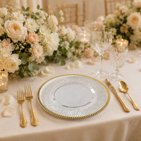 Assiettes de Présentation Rondes en Plastique Transparent Gravées, Classiques et Écologiques, Dorées, pour Mariages, 13 Pouces, Vente en Gros