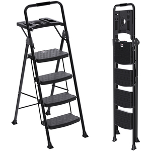 Scala Pieghevole in Acciaio Multifunzione Moderna con Corrimano, Design a 2-4 Gradini, Certificata EN14183 per Uso Domestico e Industriale - Product Image 1