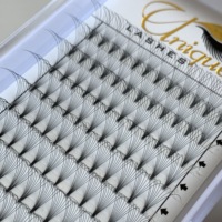 Extensions de cils 9D à tige courte, 144 cils, courbure D 0.05, en petit plateau auto-adhésif, couleur foncée
