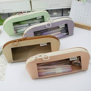 Estuche impermeable para papelería con cremallera, estuche transparente de gran capacidad para reglas de goma y lápices, suministros de aprendizaje sencillos - Product Image 1