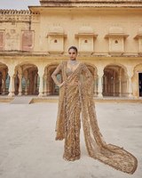 Sari indien traditionnel moderne pour fête, avec broderie de sequins mono filet de 5 mm de qualité supérieure, et blouse avant-arrière à séchage rapide