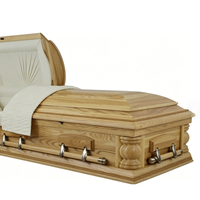 Ataúd de Estilo Americano de Madera de Fresno con Acabado Mate Color Ceniza Natural e Interior de Terciopelo Almendrado HYAC109A Directo de Fábrica