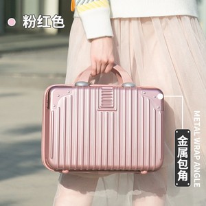 Pink Cosmetic <b>Case</b> 14 Inch Lightweight Metal Corner Makeup Bag For Travel Storage Solid Color Zipper Closure - Product Image 1