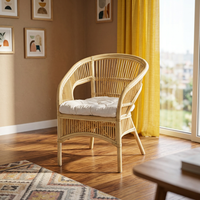 Fauteuil en rotin moderne avec coussin blanc, style tropical, chaise de salon confortable, mobilier d'extérieur