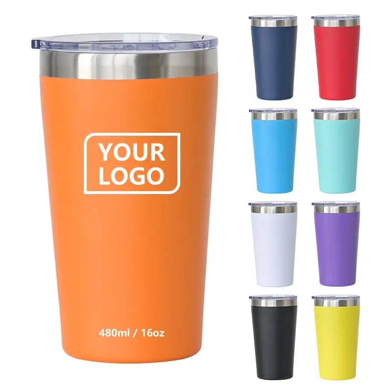 Customized 16 oz powder coated stainless steel insulated cups thermals travel coffee mug with logo