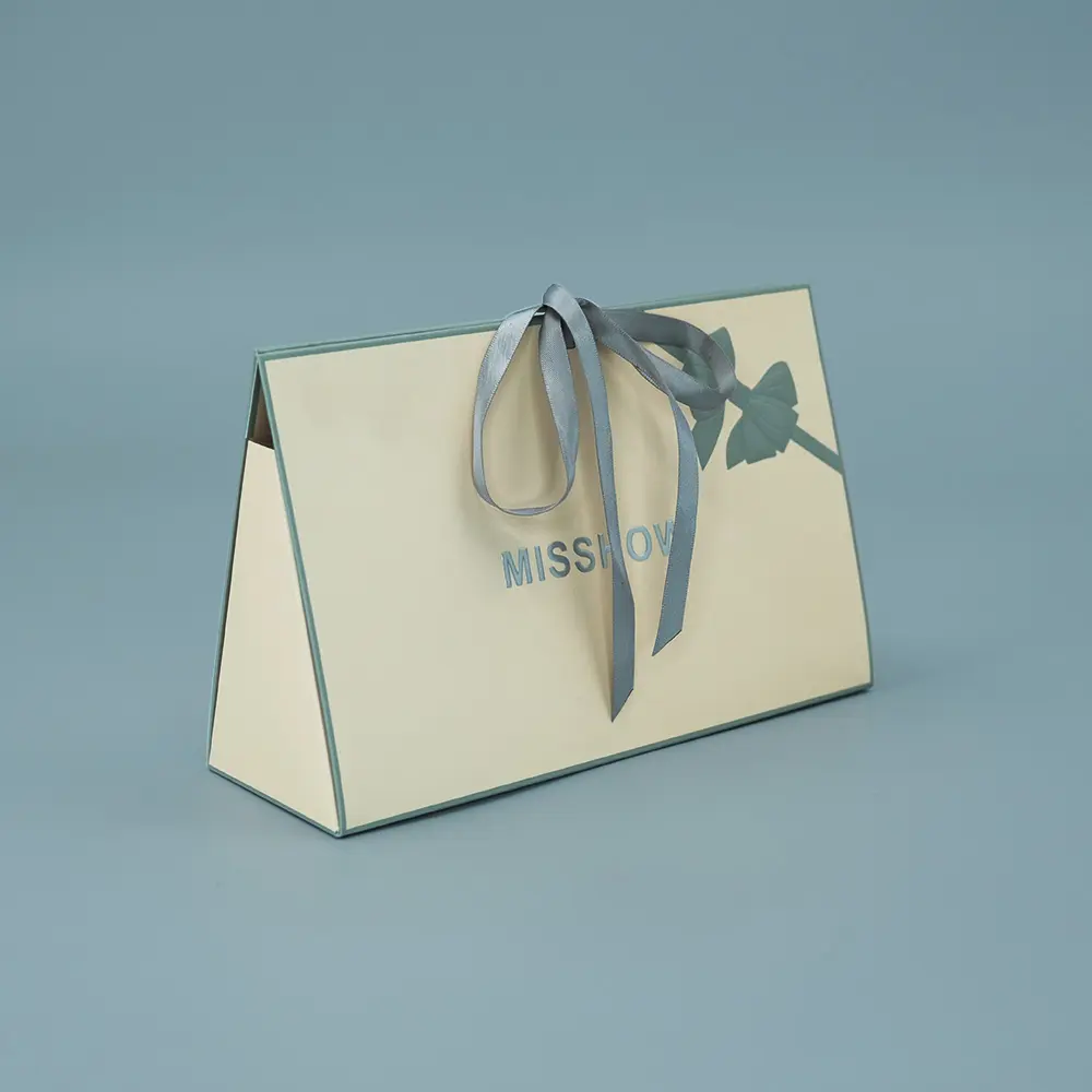 Индивидуальный логотип, складные бумажные подарочные пакеты для покупок, упаковка для конфет, ювелирных изделий, с лентой, бантом, закрытием