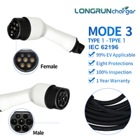 Câble de charge pour véhicule électrique Longrun, 16A/32A, Type 2 vers Type 2, connecteur de charge Mode 3