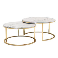 Ensemble 2 pièces table basse ronde de luxe en marbre, meubles de salon en acier inoxydable, livraison gratuite