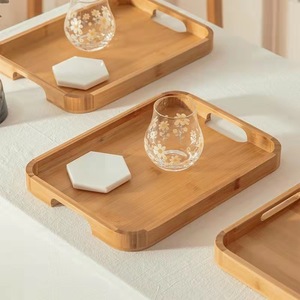 Plateau de service rectangulaire en bambou et bois, couleur bois, style simple, pour thé, gâteau, pain, usage domestique - Product Image 2