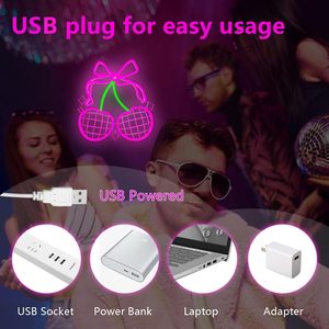 Letrero de Neón con Diseño de Bola de Discoteca y Cereza para Decoración de Pared, Letrero LED de Neón con Lazo de Cereza Rosa, Decoración de Habitación <span class=keywords><strong>Coqueta</strong></span>, Letreros de Neón Personalizados - Product Image 5