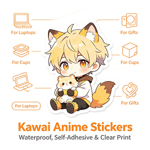 Autocollant Anime Chibi Garçon Renard, Étiquette Dessin Animé Imperméable, Forme Irrégulière, Vinyle Auto-Adhésif, Décoration Cadeau Artisanat - Product Image 3