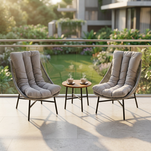Outdoor Rattan Furniture Set with Teak Wood <b>Table</b> for <b>Balcony</b> Patio Garden 2-Seater - Product Image 2
