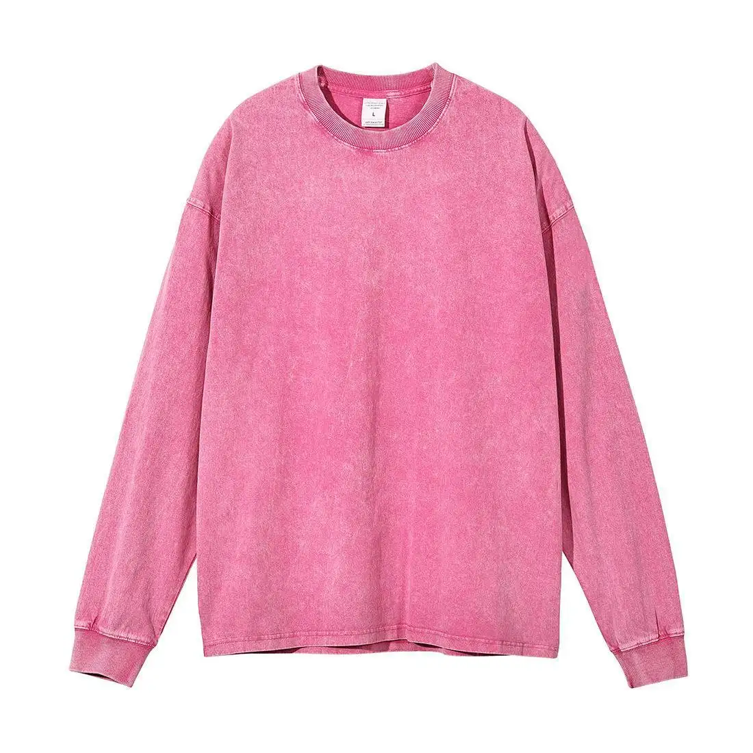 Neuzugang europäische und amerikanische High Streetwear 100 % Baumwolle einfarbig Rosa schwarz Herren Stone Washed langärmeliges T-Shirt für Herren