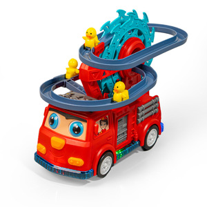 Camión de Bomberos de Juguete de Metal Fundido a Presión, Vagón de Tren con Luces y Música, Tobogán de Pato, Rueda de la Fortuna Giratoria, Juguetes Universales con Evitación Automática de Obstáculos - Product Image 4
