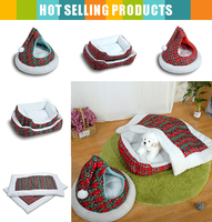 Noël chat grotte accessoires de lit pour animaux de compagnie doux peluche chat maison quatre saisons général rouge plaid chaud grotte chat lit coussin