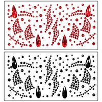 Autocollants de bijoux pour le visage d'Halloween, autocollants adhésifs en strass rouge et noir, cristaux pour les yeux, le corps et le visage, pour les fêtes et le maquillage de festival