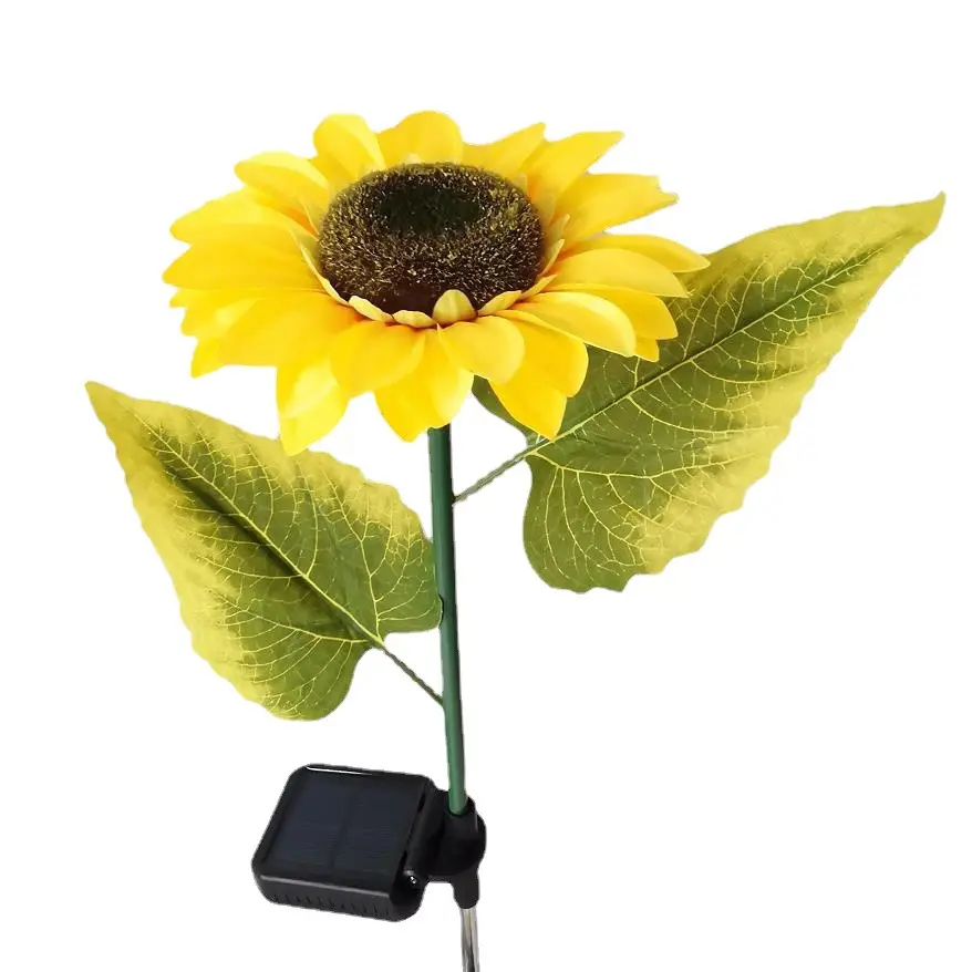زهرة شمسية خارجية LED حديقة شمسية اصطناعية 3 رؤوس حامل عباد الشمس ضوء للحديقة ،