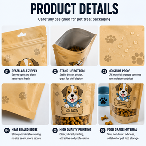 Custom Printed Stand Up <b>Pouch</b> Bag Moisture Proof Food Grade Resealable Zipper Top for <b>Dog</b> Treats Packaging - Product Image 2