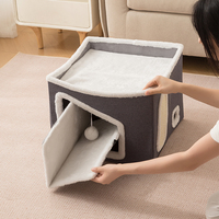 Chengjun 44*41*33cm Lit pour chat en tissu de lin, 4 saisons, fourrure personnalisée, pliable, lavable, avec griffoir pour chat, maison pour chat