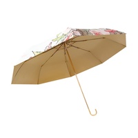 Parapluie anti-ultraviolet en caoutchouc coloré de luxe avec une petite poignée à crochet doré, adapté au camping et aux voyages.