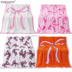 Venta al por mayor con logotipo personalizado, <span class=keywords><strong>manta</strong></span> hasta la rodilla, sofá, bebé, acogedor, rosa, felpa, cálido, lazo, nudo, Navidad, invierno, mantas de lana con lazo - Product Image 2
