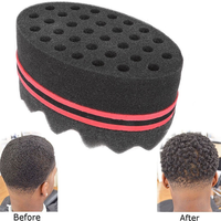 Logo d'usine personnalisé éponge à cheveux en mousse ondulée double face pour hommes noirs, boucles