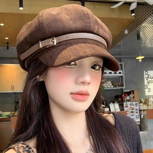 Boucle de ceinture béret unisexe hiver japonais rétro Denim Image décontracté petite casquette octogonale grosse tête tout match journal peintre chapeau - Product Image 4