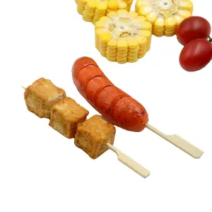 Tusuk Sate Datar Bambu Kualitas Makanan Stik Hot Dog Pilihan Snack Hold Tongkat dengan Logo Disesuaikan