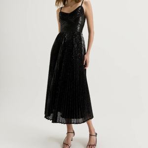 Vestido Formal Negro con Lentejuelas - Estilo Ajustado con Adornos Brillantes (Adecuado para Gala/Fiesta) - Product Image 1