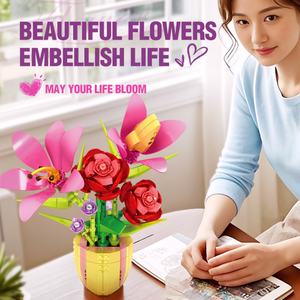 Petites particules en plastique 1/8 assemblées, ornements de bureau pour filles - Blocs de construction Lily Rose, modèle transfrontalier, jouets de plantes en pot - Product Image 2