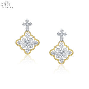 Boucles d'oreilles en or blanc et jaune 18 carats, diamants naturels, style vintage, classique, très vendues, pour femmes - Product Image 1
