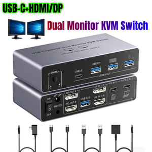 USB-C HDMI <span class=keywords><strong>KVM</strong></span>-Switch für 2 Monitore 2 Computer, <span class=keywords><strong>8K</strong></span> 60Hz 4K Dual-Monitor <span class=keywords><strong>KVM</strong></span> für Laptop Desktop, Teilen von 2 Monitoren 4 USB3.0-Geräten - Product Image 1