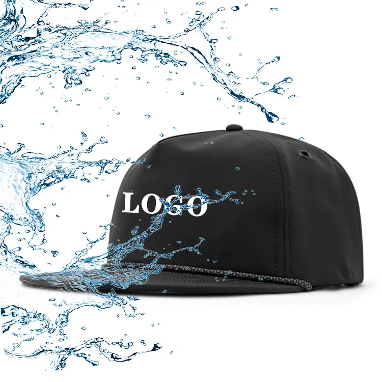 Fabrika toptan şoför şapkası üretici özel Logo Gorras 5 Panel su geçirmez şapka ile halat